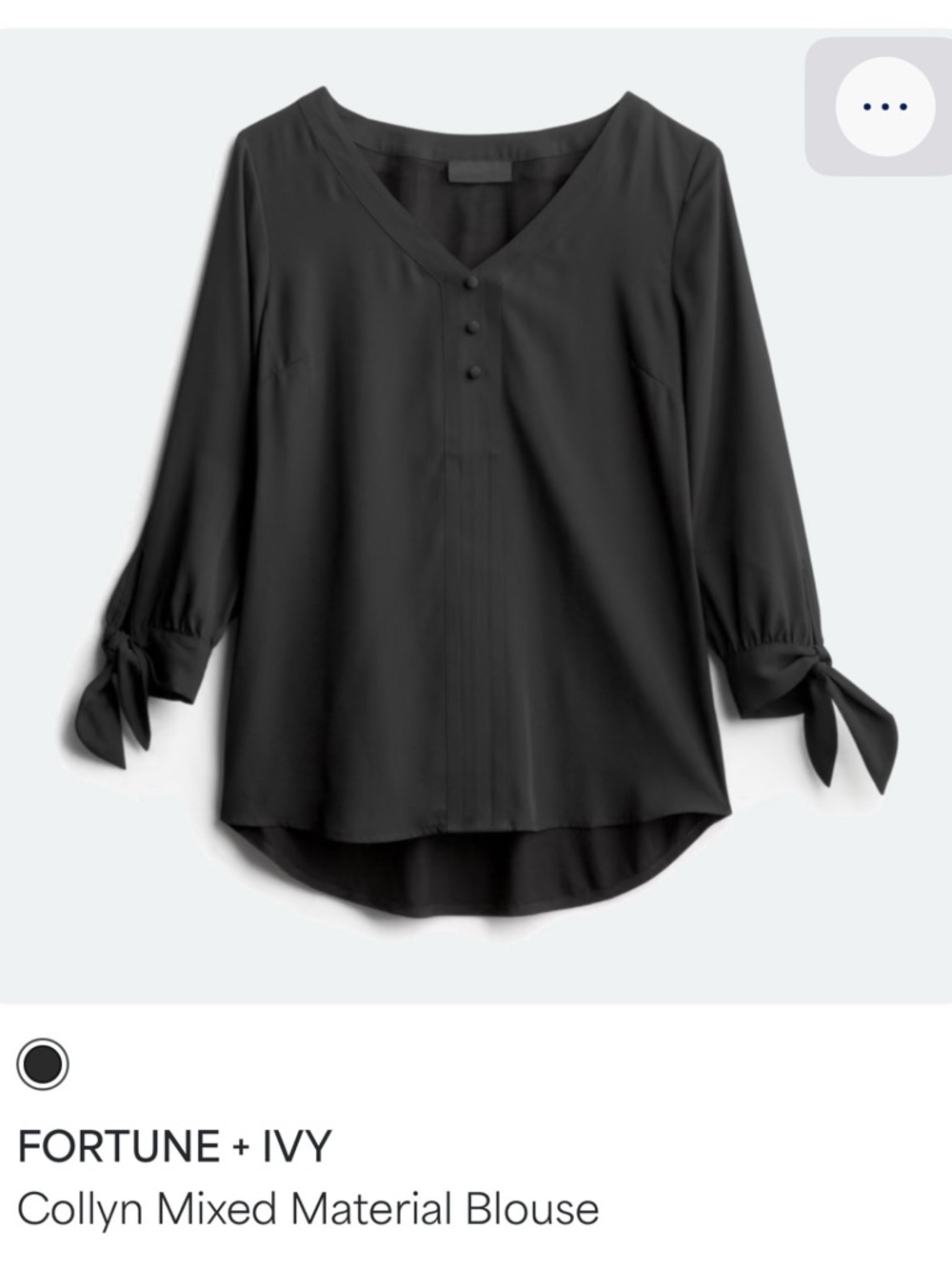 Fortune and Ivy Stitch Fix XL  Black V-Neck Button Front Blouse EUC